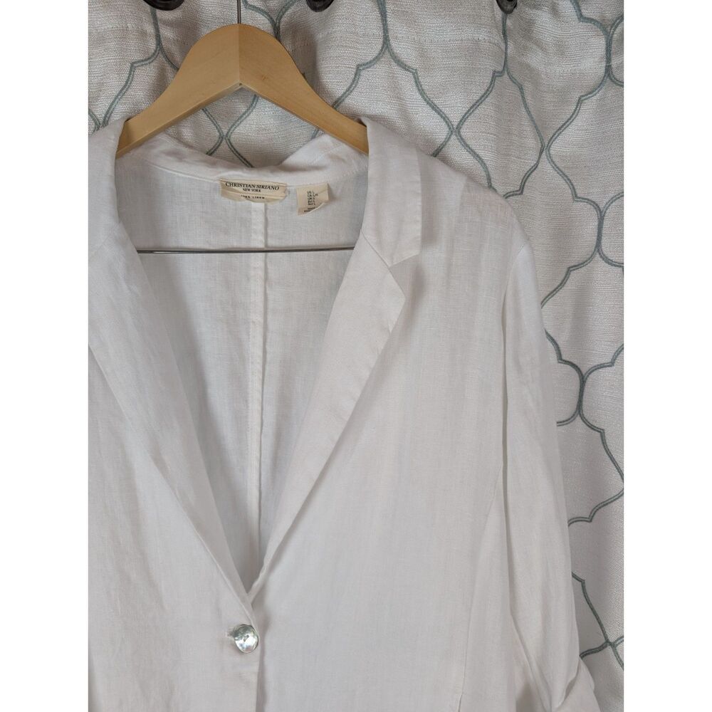 Christian Siriano NY 100% Linen White Blazer Jacket Large Single Button L